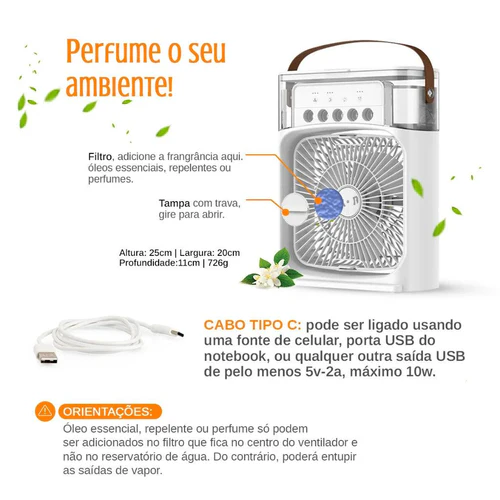 Umidificador/Ventilador de Ar Portátil - Hydrocooling Prático